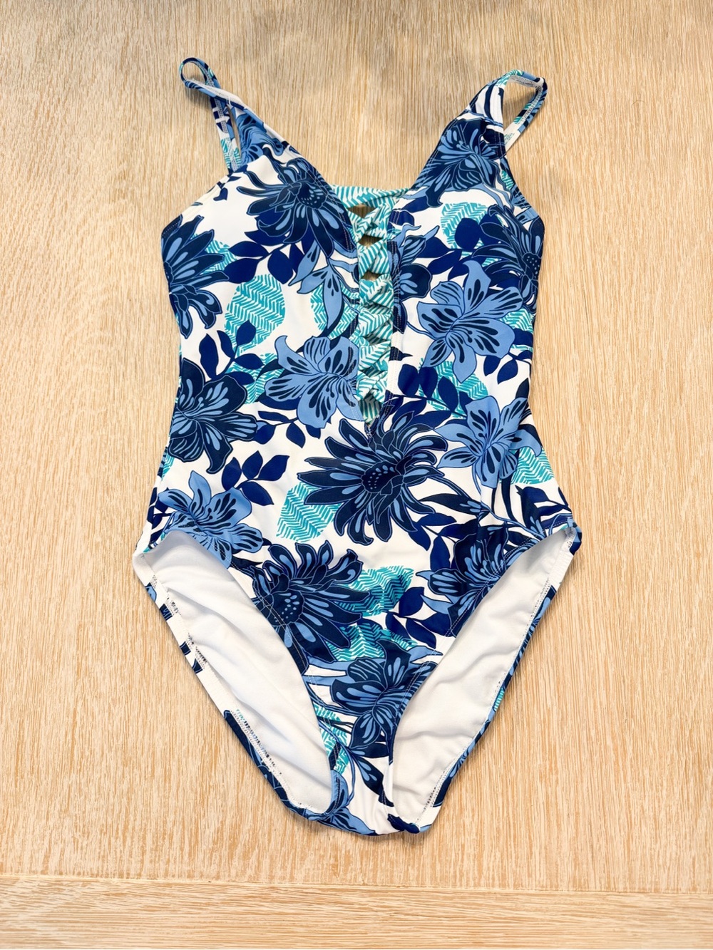 Bleu Rod Beattie Sun Sea & Sand Floral Lattice One Piece Swimsuit Size 6
